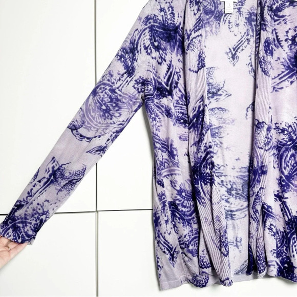 Chico’s Cardigan Lilac Dark Purple Shawl Front Size 1 (Medium) Lightweight Soft - Picture 2 of 8